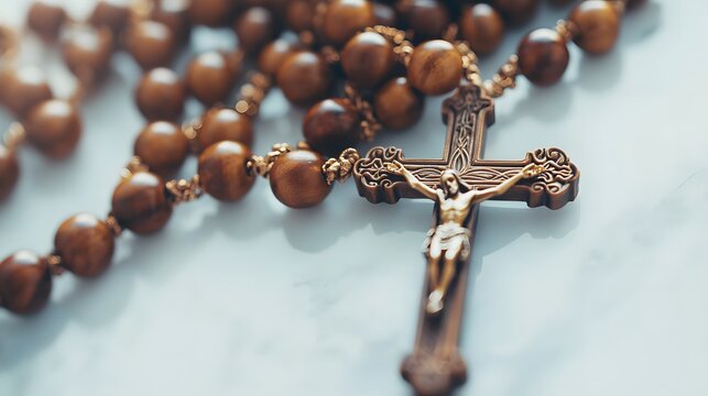Wooden Rosary Beads with Crucifix Jesus Christ