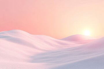 serene snowy landscape with soft pink hues in sky evoking peaceful winter sunrise