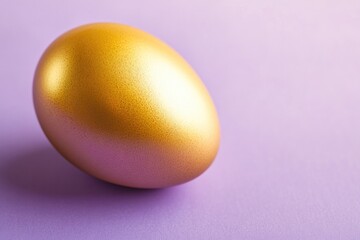single golden egg placed on vibrant lavender background with subtle shadows