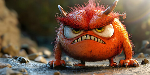 Fototapeta premium fluffy head monster with teeth showing, ai generated. 