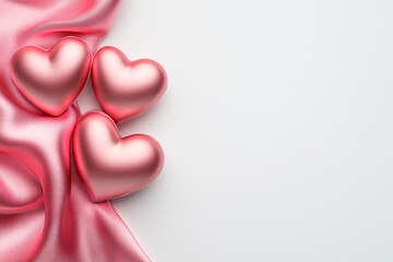 Fototapeta premium 3D Pink Hearts and Satin Cloth Elegance - Ideal for Romantic Occasions and Celebrations