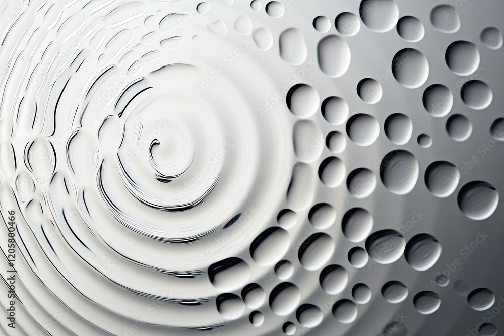 Poster vibrant display of abstract water droplets forming concentric patterns on smooth glass surface