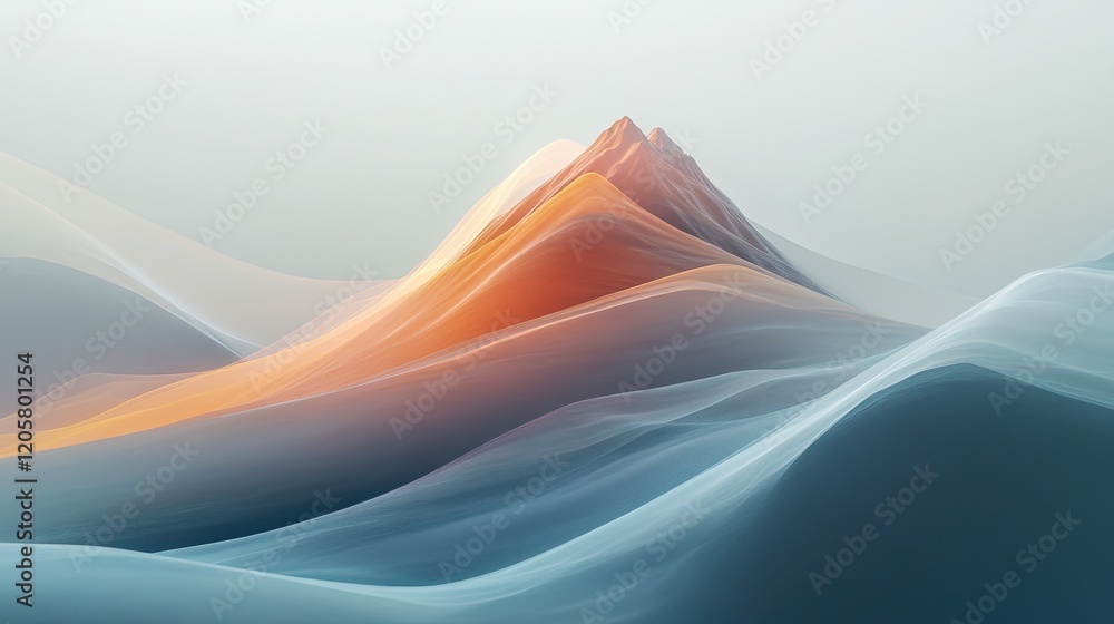 Poster abstract illustration of mountain using soft flowing gradients and blurred shapes symbolizing moveme