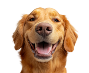Happy golden retriever dog smiling pet cheerful atmosphere close-up view