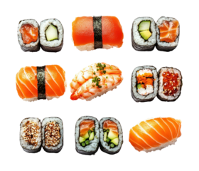 Salmon sushi assortment food minimalist setting top-down view culinary delight
