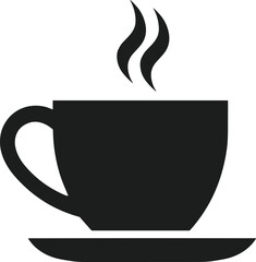 Hot Coffee Cup Silhouette with Steam Icon for Café Designs