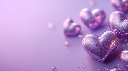 Obraz premium Shiny hearts on a lilac background 