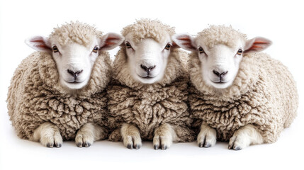 Obraz premium Happy sheep sitting together, showcasing their fluffy wool and friendly expressions. These adorable animals bring joy and warmth to any setting