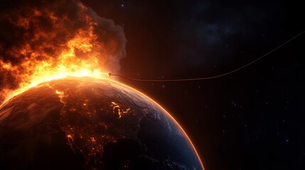 Infernal Earth: A fiery apocalypse engulfing the planet, a cosmic horror scene.