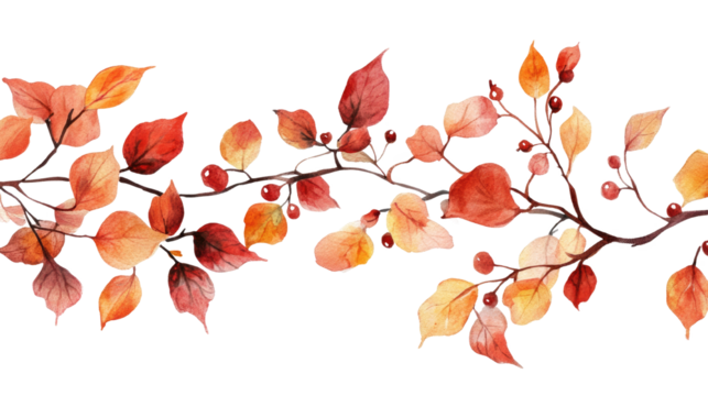  watercolor Autumn branch element set transparent on white background 