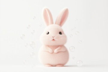 Fototapeta premium light pink furry easter bunny with bubbles in the background