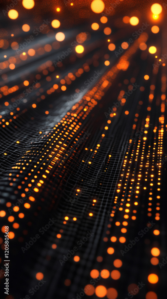 Aufkleber abstract background of glowing particles flowing on digital grid network creating big data stream wi