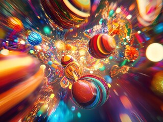 Abstract vibrant spheres in motion, creating a dynamic, colorful tunnel effect. Perfect for backgrounds, design, and digital art projects.