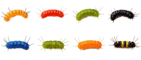 A vibrant collection of colorful caterpillars showcasing nature's diversity. transparent background
