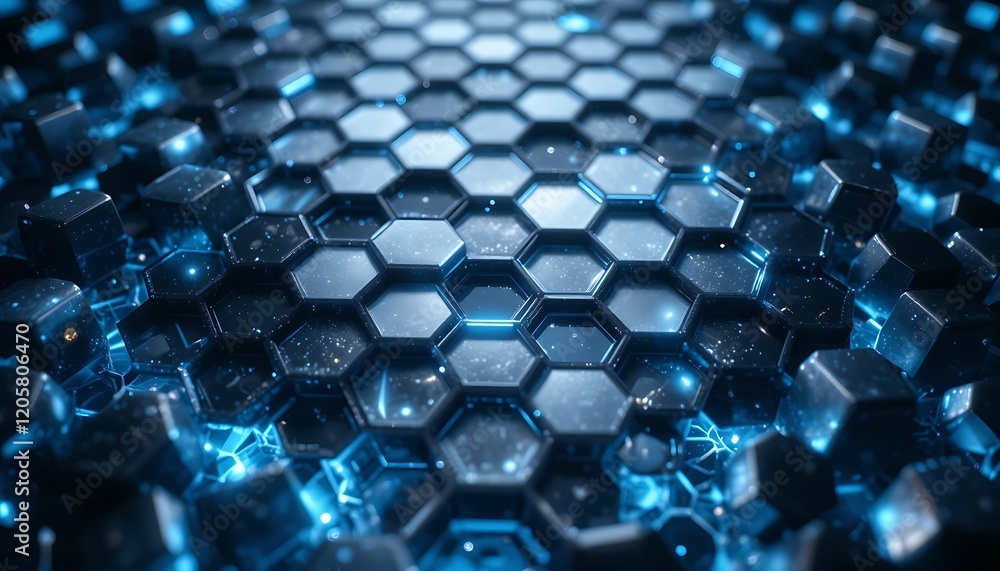 Aufkleber abstract blue hexagonal structure digital network