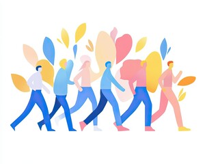 Minimalistic group portrait with pastel colors, pastel-themed minimalistic portrait of diverse individuals, artistic minimal group portrait in pastel hues, A group organizing a charity