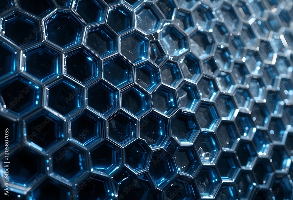 Poster Abstract Blue Hexagonal Metallic Structure Background