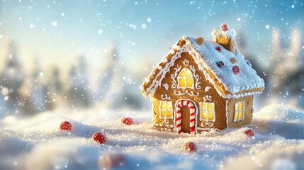 Enchanted Gingerbread House in a Snowy Winter Landscape