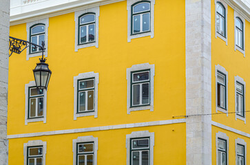 Colorful facades in the old town of Lisbon, Portugal