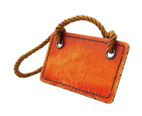 Orange ticket tag icon displayed a rustic background digital conceptual close-up view