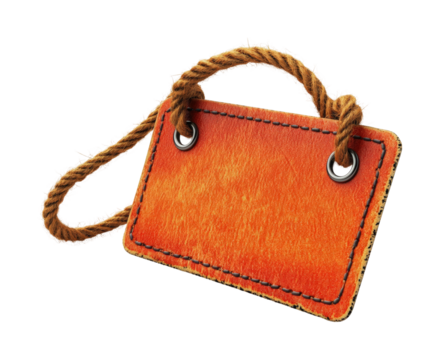 Orange ticket tag icon displayed a rustic background digital conceptual close-up view