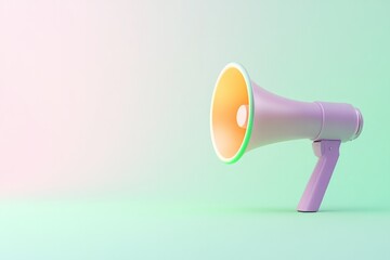minimalist cartoon megaphone icon glowing with holographic gradient colors in vibrant 3d emoji style