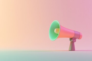 minimalist cartoon megaphone icon glowing with holographic gradient colors in vibrant 3d emoji style