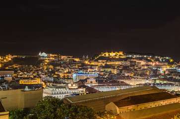 Night view of Lisbon, Portugal, from a scenic spot
