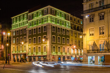 Naklejka premium Night view of streets in the center of Lisbon, Portugal