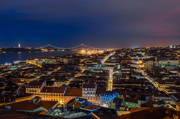 Naklejka premium Night view of Lisbon, Portugal, from a scenic spot