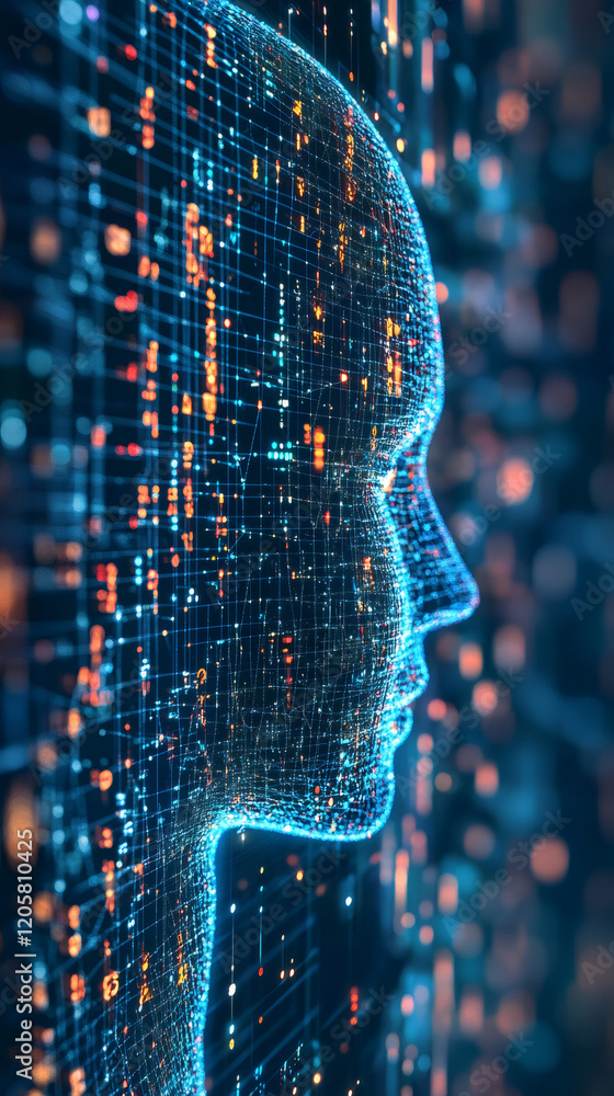 Leinwandbilder artificial intelligence processing data creating a digital human face, concept of machine learning a