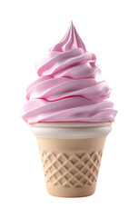 Delicious pink soft serve ice cream in a cone studio setting food bright