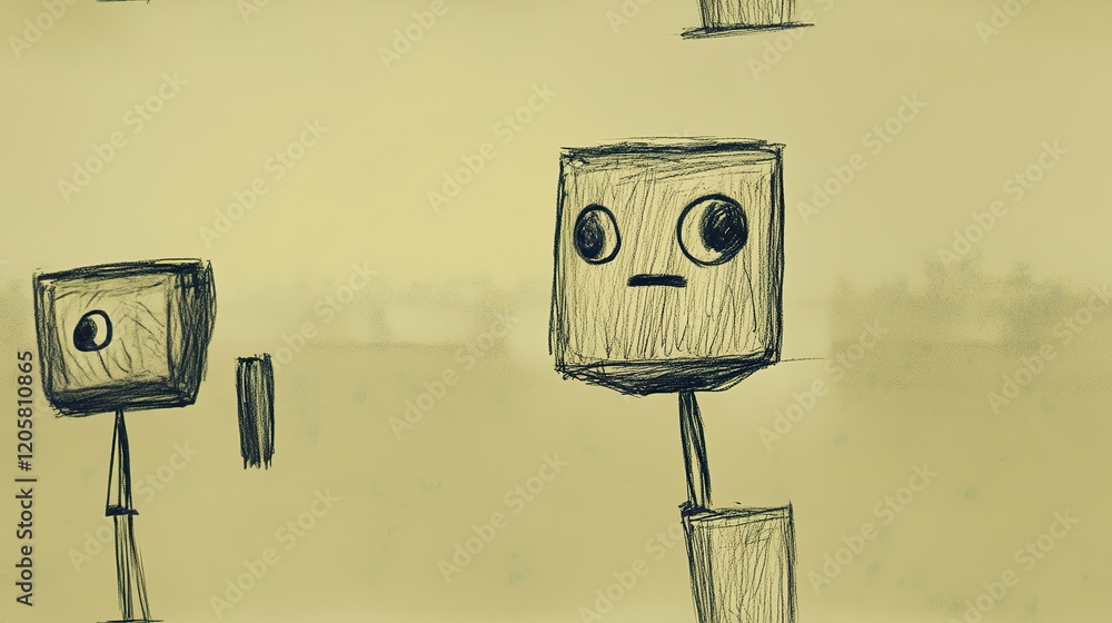 Aufkleber simple sketch of two box shaped robots