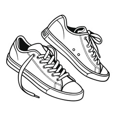 Vector drawing of two classic low-top sneakers with visible stitching and laces, positioned at an angle. Ideal for apparel, accessory designs, and marketing materials.