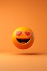 playful 3d render of smiling face emoji with holographic heart eyes symbolizing love and admiration glowing vibrant