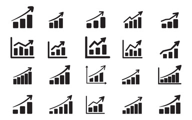 Growing graph icon set. Vector illustration. Set of growing bar graph. Business chart with arrow. Growths chart collection