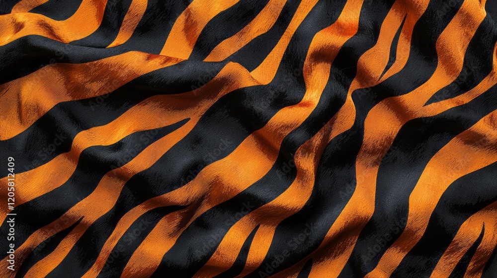Poster a striking pattern of tiger stripes in bold orange and deep black intertwines across a canvas, evoki