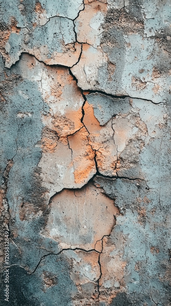 Poster Fascinating patterns arise from a smooth cement wall marked by subtle cracks. Layers of color and texture tell a silent story of age, weather, and transformation in urban decay