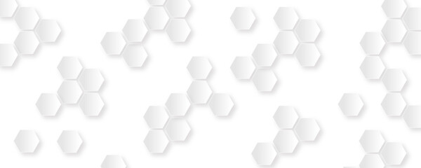 Abstract white hexagon concept design background. Seamless bright white honeycomb banner design. 