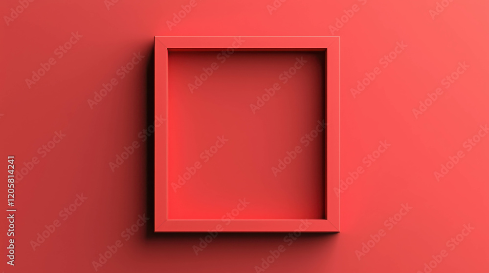 Poster floating rectangular frame in pastel red color on minimalist background
