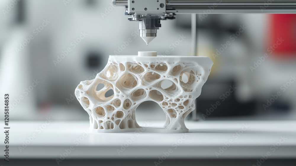 Aufkleber 3D printer creates complex, intricate structure with lattice design, showcasing advanced technology and precision. white object highlights capabilities of modern manufacturing