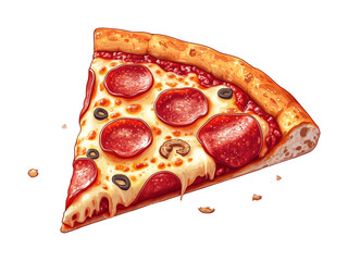 Delicious pepperoni pizza slice against food culinary close-up view