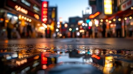 Night City Reflections: A Puddle's Perspective