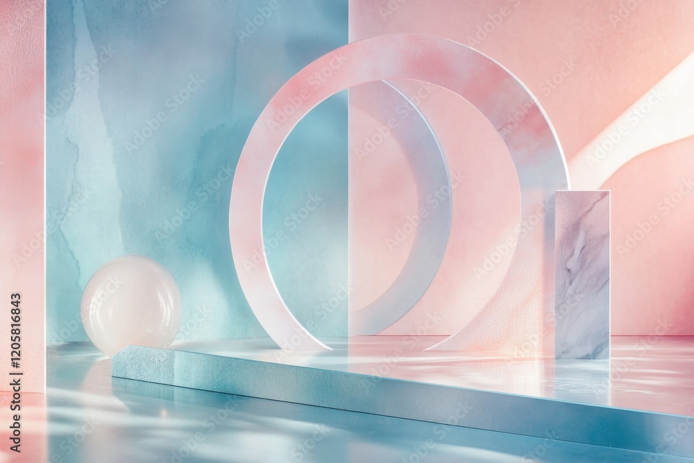 Aufkleber modern abstract composition with soft pastel colors and geometric shapes in a serene setting