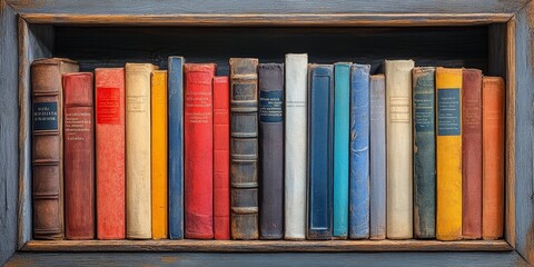 Fototapeta premium A stylish, well-organized bookshelf with colorful binders and decor elements. Perfect for modern office or home decor inspiration.