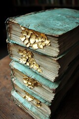 Obraz premium Antique Books with Gold Leaf Accents: A Study in Texture and Age