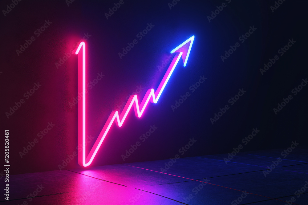 Poster a neon graph with an arrow pointing upwards