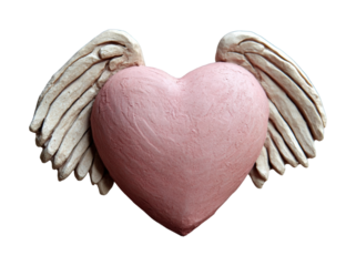 Heartfelt creation pink heart with angel wings clay studio artistic whimsical design