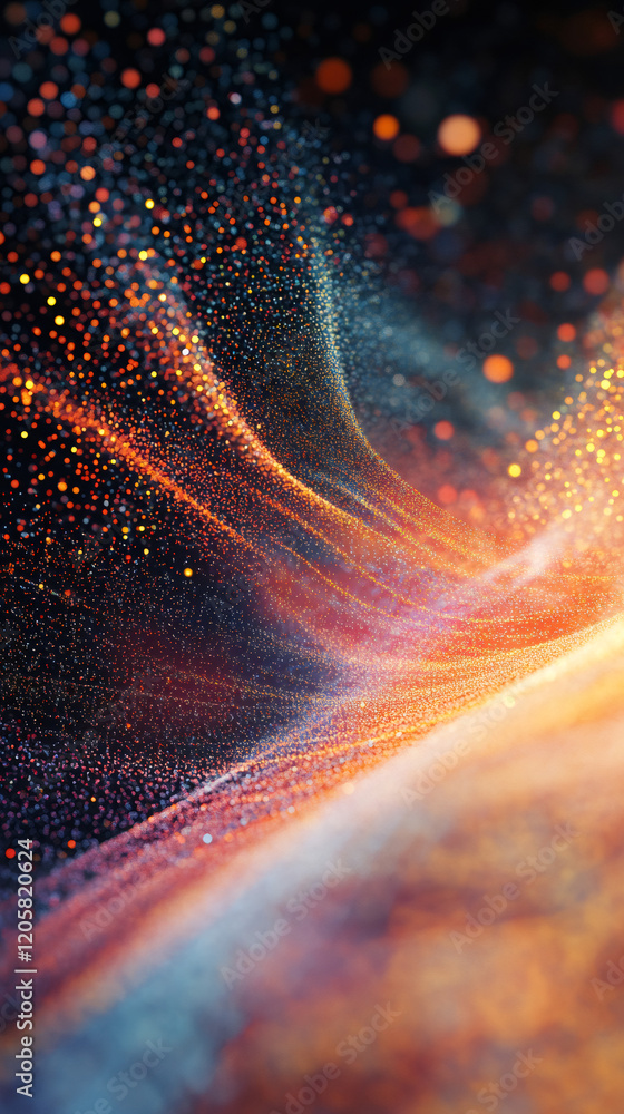 Poster abstract background flowing with colorful particles and bokeh effect creating a vibrant and dynamic 