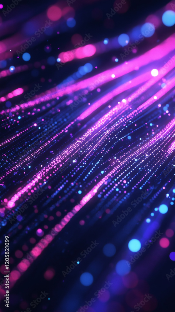 Aufkleber luminous particles dancing, weaving dynamic neon lines through dark digital space, generating mesmer